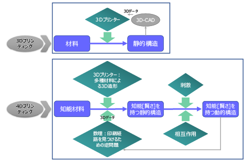 図表4　3Dプリンティングと4Dプリンティングの違い