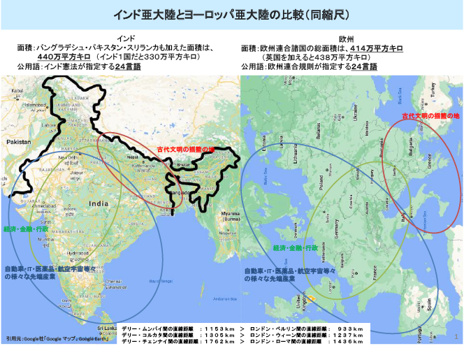 図表1 インドと欧州を同縮尺で比較